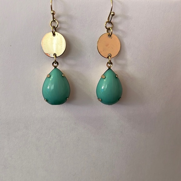 Turquoise and Gold-Tone Drop Dangle Earrings - Picture 2 of 9
